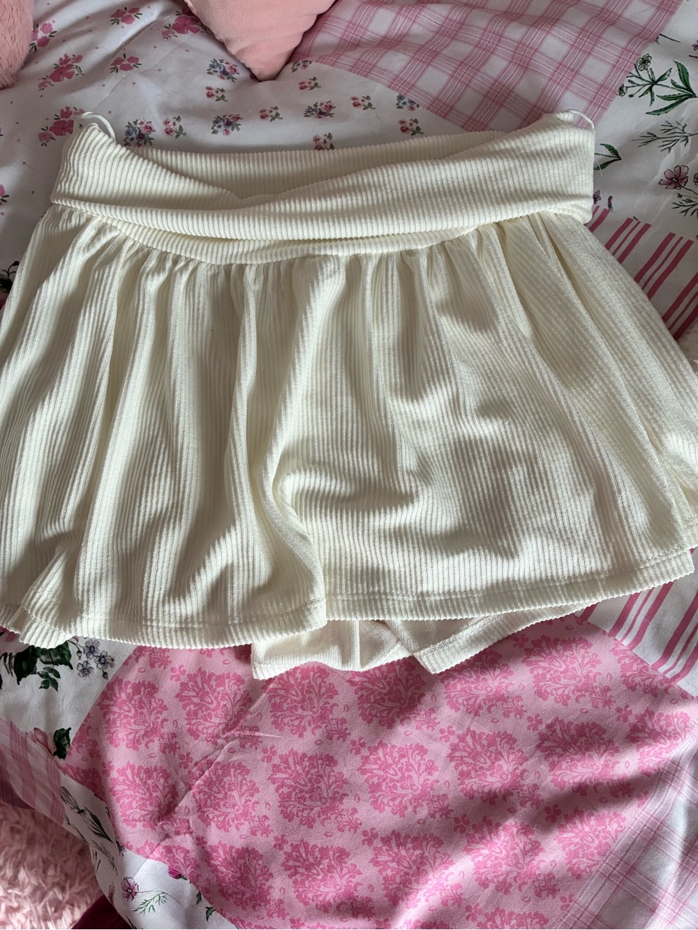 Ocean Drive Cream Ribbed Foldover Waist Skort